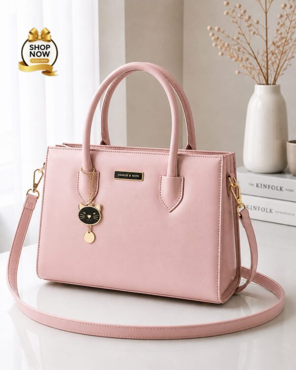 Charles & Keith 2 Zipper Bag Pink Leatherette Handbag for Women in Pakistan