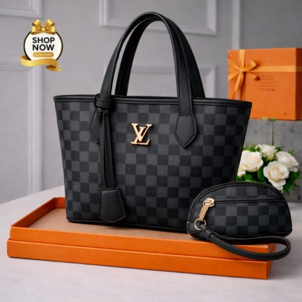 Women’s LV Print Handbag Set With Matching Small Bag Black