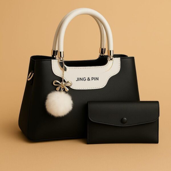 Premium JING & PIN Ladies Handbag Collection with Clutch & Shoulder Strap – Black